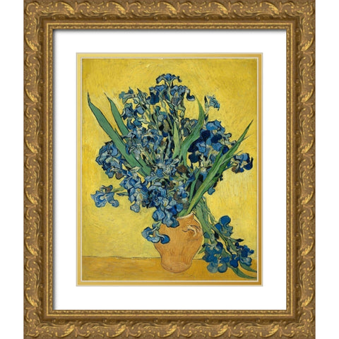 Irises Gold Ornate Wood Framed Art Print with Double Matting by van Gogh, Vincent