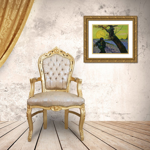 The sower Gold Ornate Wood Framed Art Print with Double Matting by van Gogh, Vincent