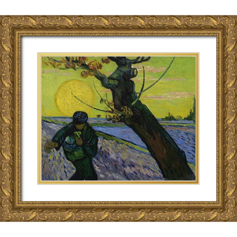 The sower Gold Ornate Wood Framed Art Print with Double Matting by van Gogh, Vincent
