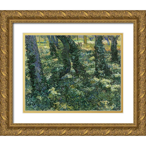 Undergrowth Gold Ornate Wood Framed Art Print with Double Matting by van Gogh, Vincent