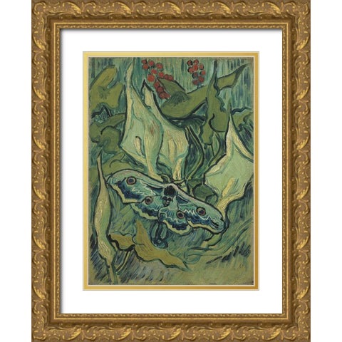 Emperor moth Gold Ornate Wood Framed Art Print with Double Matting by van Gogh, Vincent