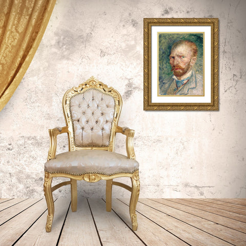 Self-portrait Gold Ornate Wood Framed Art Print with Double Matting by van Gogh, Vincent