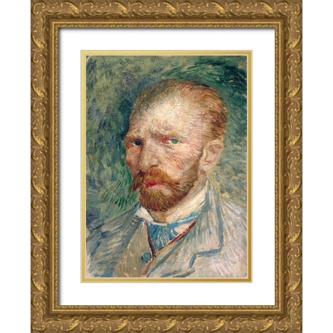 Self-portrait Gold Ornate Wood Framed Art Print with Double Matting by van Gogh, Vincent