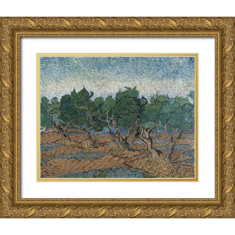 Olive grove Gold Ornate Wood Framed Art Print with Double Matting by van Gogh, Vincent