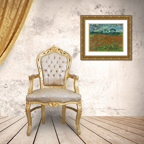 Field with Poppies Gold Ornate Wood Framed Art Print with Double Matting by van Gogh, Vincent