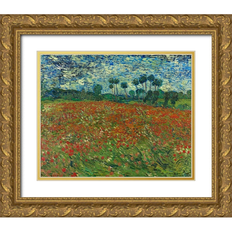 Field with Poppies Gold Ornate Wood Framed Art Print with Double Matting by van Gogh, Vincent