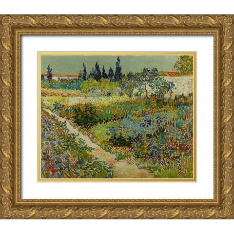 Garden at Arles Gold Ornate Wood Framed Art Print with Double Matting by van Gogh, Vincent