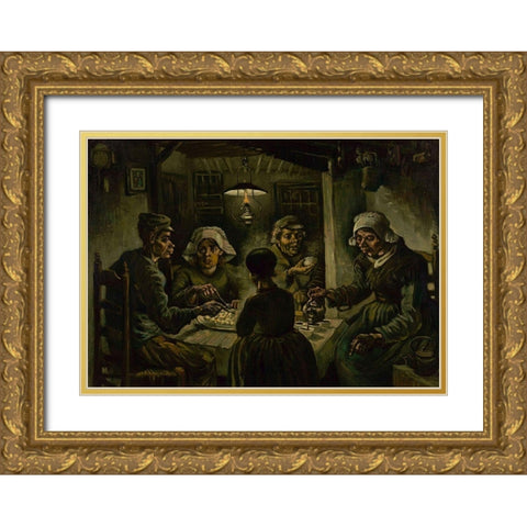 The potato eaters Gold Ornate Wood Framed Art Print with Double Matting by van Gogh, Vincent