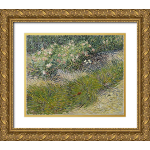 Grass and Butterflies Gold Ornate Wood Framed Art Print with Double Matting by van Gogh, Vincent