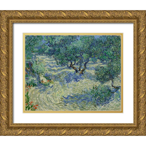 Olive Orchard Gold Ornate Wood Framed Art Print with Double Matting by van Gogh, Vincent