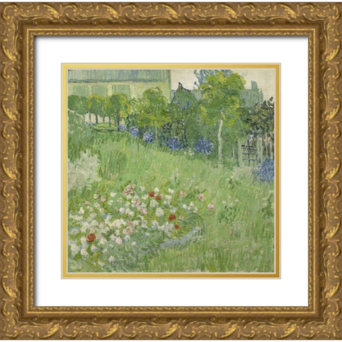 Daubignys garden Gold Ornate Wood Framed Art Print with Double Matting by van Gogh, Vincent
