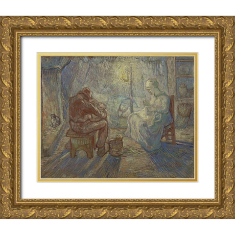 Night Gold Ornate Wood Framed Art Print with Double Matting by van Gogh, Vincent