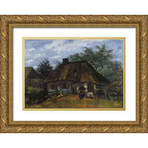Farmhouse in Nuenen Gold Ornate Wood Framed Art Print with Double Matting by van Gogh, Vincent
