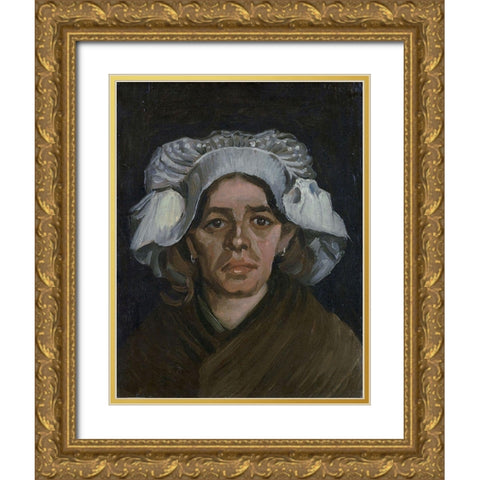 Head of a woman Gold Ornate Wood Framed Art Print with Double Matting by van Gogh, Vincent