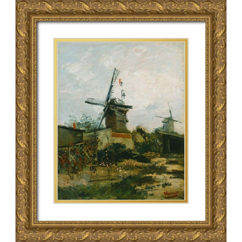 Windmills on Montmartre Gold Ornate Wood Framed Art Print with Double Matting by van Gogh, Vincent