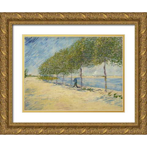 Along the Seine Gold Ornate Wood Framed Art Print with Double Matting by van Gogh, Vincent