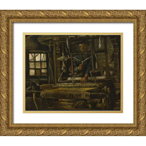 A Weavers Cottage Gold Ornate Wood Framed Art Print with Double Matting by van Gogh, Vincent
