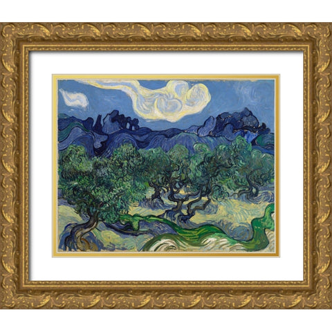 The Olive Trees Gold Ornate Wood Framed Art Print with Double Matting by van Gogh, Vincent