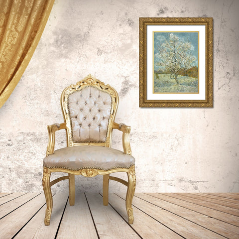 The pink peach tree Gold Ornate Wood Framed Art Print with Double Matting by van Gogh, Vincent