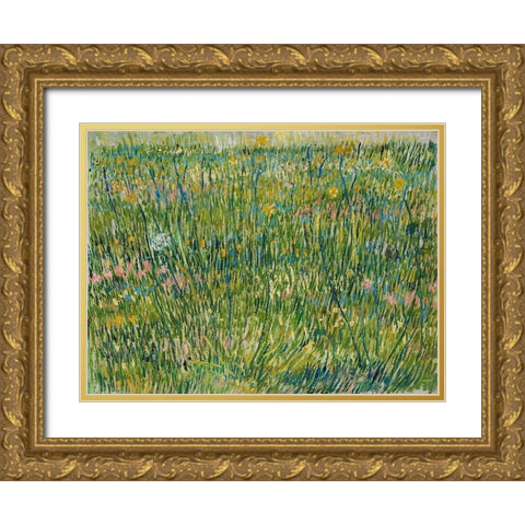 Patch of grass Gold Ornate Wood Framed Art Print with Double Matting by van Gogh, Vincent