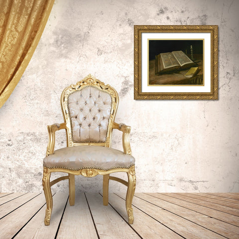 Still life with Bible Gold Ornate Wood Framed Art Print with Double Matting by van Gogh, Vincent