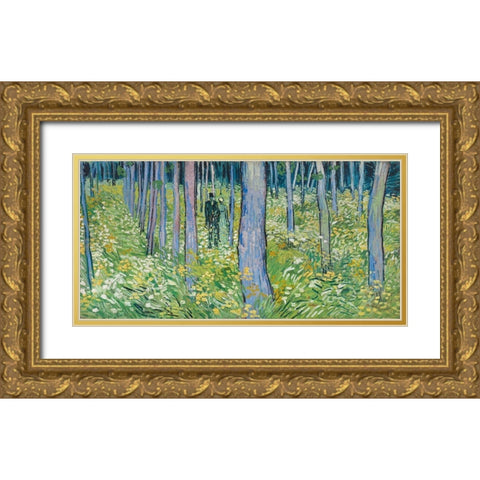 Undergrowth with two Figures Gold Ornate Wood Framed Art Print with Double Matting by van Gogh, Vincent