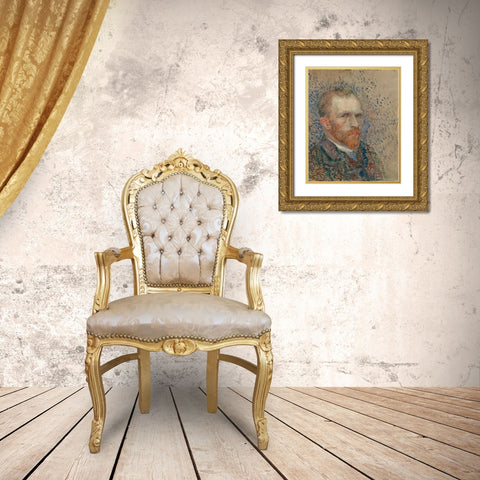 Self-portrait Gold Ornate Wood Framed Art Print with Double Matting by van Gogh, Vincent