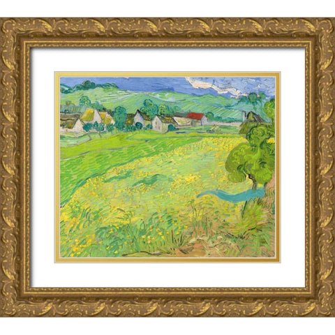 View of Vessenots Near Auvers Gold Ornate Wood Framed Art Print with Double Matting by van Gogh, Vincent