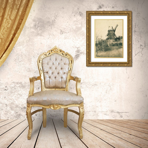 Moulin de la Galette Gold Ornate Wood Framed Art Print with Double Matting by van Gogh, Vincent