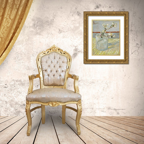 Sprig of flowering almond in a glass Gold Ornate Wood Framed Art Print with Double Matting by van Gogh, Vincent