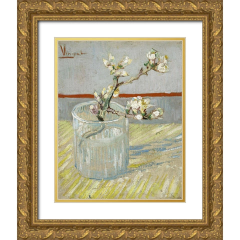 Sprig of flowering almond in a glass Gold Ornate Wood Framed Art Print with Double Matting by van Gogh, Vincent