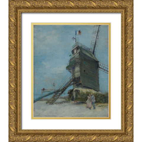 Le Moulin de la Galette Gold Ornate Wood Framed Art Print with Double Matting by van Gogh, Vincent