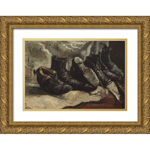 Three pairs of shoes Gold Ornate Wood Framed Art Print with Double Matting by van Gogh, Vincent