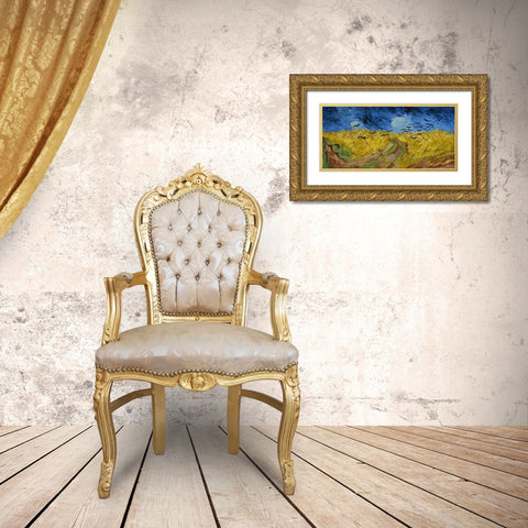 Wheat Field with Crows Gold Ornate Wood Framed Art Print with Double Matting by van Gogh, Vincent