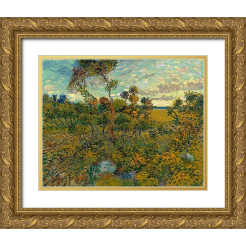 Sunset at Montmajour Gold Ornate Wood Framed Art Print with Double Matting by van Gogh, Vincent