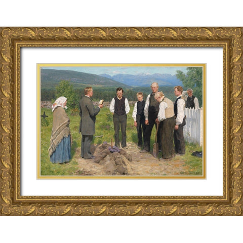 Peasant burial Gold Ornate Wood Framed Art Print with Double Matting by Werenskiold, Erik