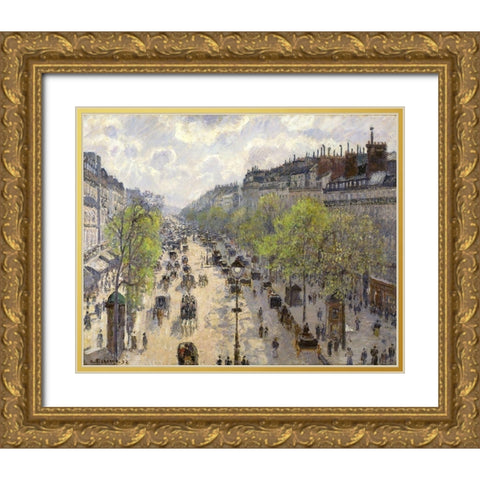 Boulevard Montmartre, Spring Gold Ornate Wood Framed Art Print with Double Matting by Pissarro, Camille