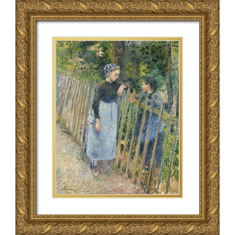 Conversation Gold Ornate Wood Framed Art Print with Double Matting by Pissarro, Camille