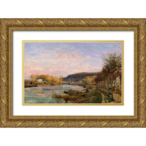 The Seine at Bougival Gold Ornate Wood Framed Art Print with Double Matting by Pissarro, Camille