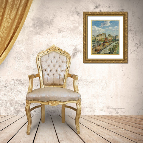 The Pont-Neuf Gold Ornate Wood Framed Art Print with Double Matting by Pissarro, Camille