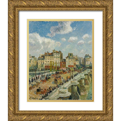 The Pont-Neuf Gold Ornate Wood Framed Art Print with Double Matting by Pissarro, Camille