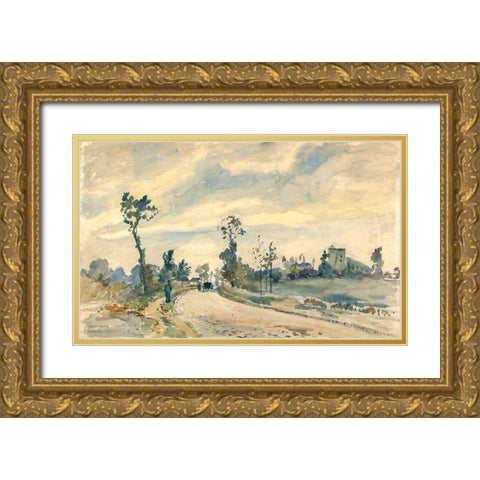 Louveciennes, Route de Saint-Germain Gold Ornate Wood Framed Art Print with Double Matting by Pissarro, Camille