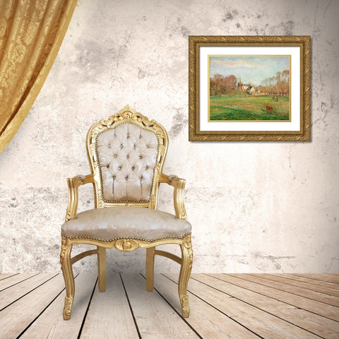 Field and Mill at Osny Gold Ornate Wood Framed Art Print with Double Matting by Pissarro, Camille