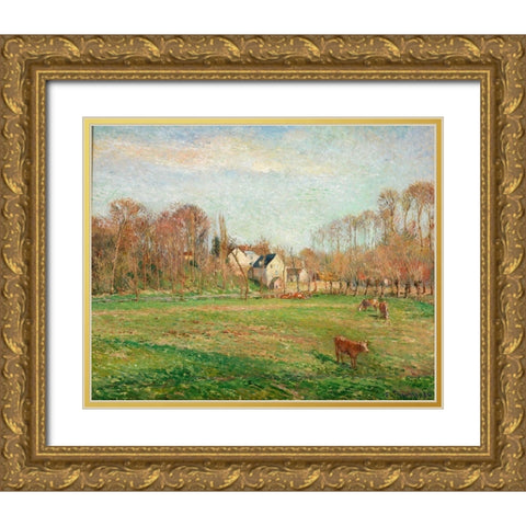 Field and Mill at Osny Gold Ornate Wood Framed Art Print with Double Matting by Pissarro, Camille