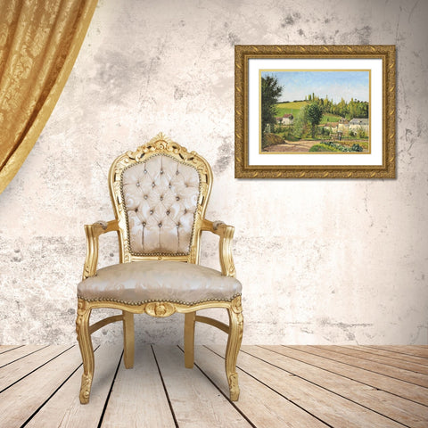 Hamlet around Pontoise Gold Ornate Wood Framed Art Print with Double Matting by Pissarro, Camille