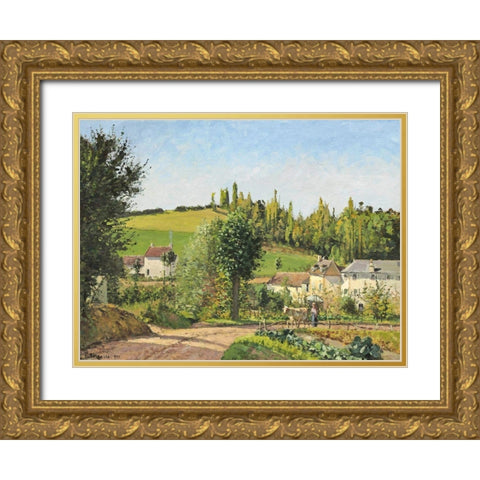 Hamlet around Pontoise Gold Ornate Wood Framed Art Print with Double Matting by Pissarro, Camille