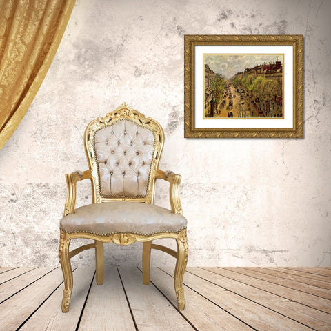 Boulevard Montmartre Springtime Gold Ornate Wood Framed Art Print with Double Matting by Pissarro, Camille