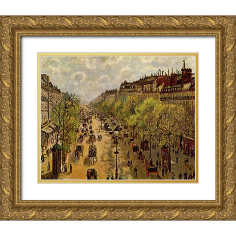 Boulevard Montmartre Springtime Gold Ornate Wood Framed Art Print with Double Matting by Pissarro, Camille