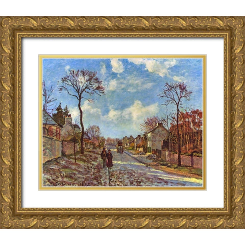 Route de Versailles, Louveciennes Gold Ornate Wood Framed Art Print with Double Matting by Pissarro, Camille