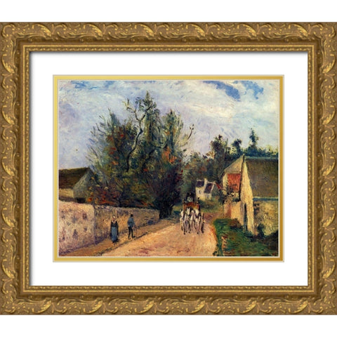 The diligence, route dEnnery at lHermitage, Pontoise Gold Ornate Wood Framed Art Print with Double Matting by Pissarro, Camille